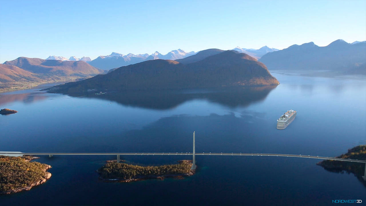 Bilde: Høybro over Sekkensundet for cruisebåter til Åndalsnes (Montasje: Nordwest 3D)