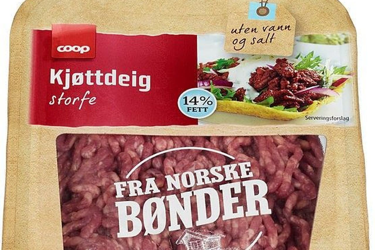 Coop har valgt å kalle tilbake kjøtt- og karbonadedeig av merket Coop som er produsert av Fatland Ølen, etter at en rutinekontroll har avdekket mistanke om salmonella. Foto: COOP / NTB scanpix