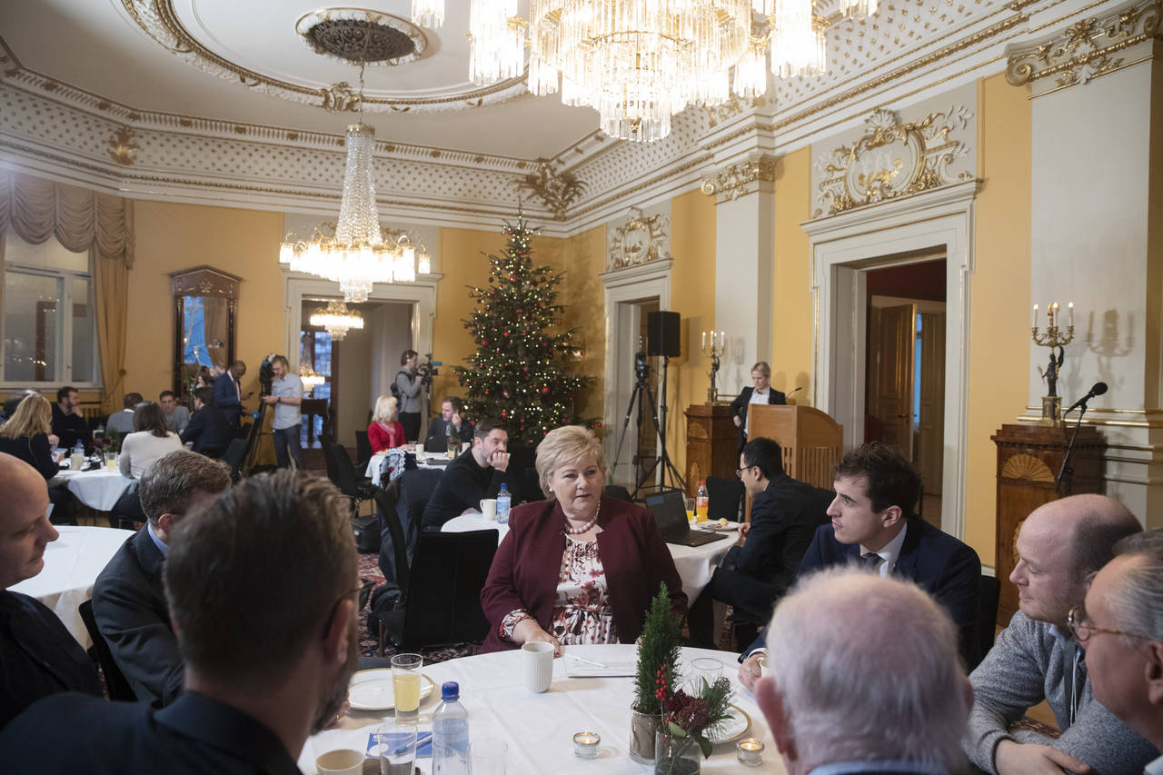 Statsminister Erna Solberg (H) under tirsdagens halvårlige pressekonferanse. Foto: Berit Roald / NTB scanpix