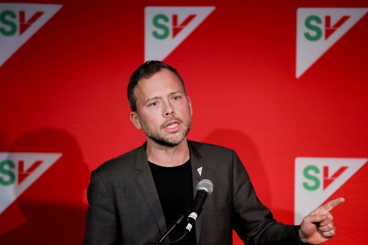 SV-leder Audun Lysbakken taler til landsstyret i Oslo fredag. Foto: Vidar Ruud / NTB scanpix