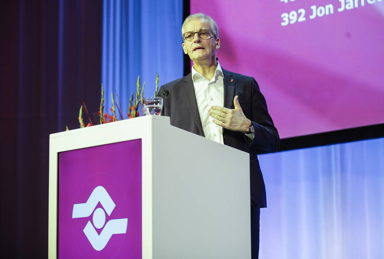 Ap-leder Jonas Gahr Støre talte til Fellesforbundets landsmøte i Oslo tirsdag. Foto: Vidar Ruud / NTB scanpix