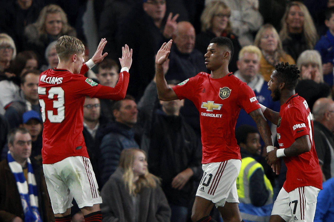 Marcus Rashford ble tomålshelt da Manchester United slo Chelsea og tok seg videre i ligacupen. Foto: Ian Walton / AP / NTB scanpix