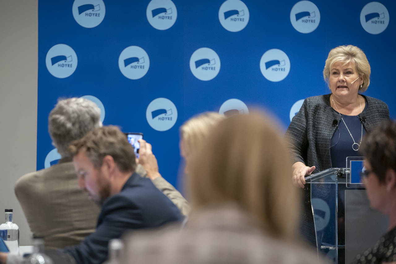 Statsminister og Høyre-leder Erna Solberg oppsummerte valget og valgkampen for partiets sentralstyre på Gardermoen fredag. Foto: Heiko Junge / NTB scanpix