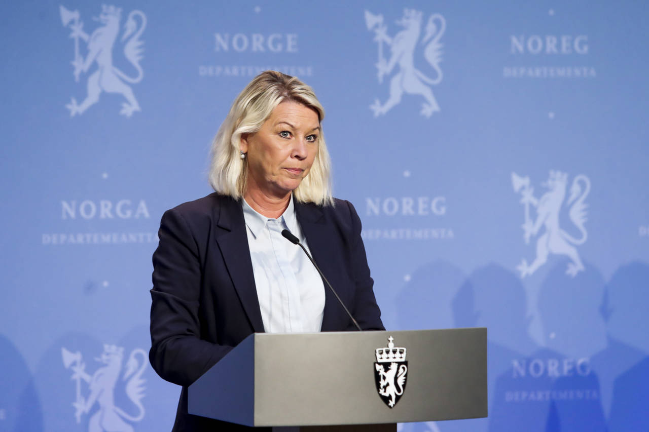 Justis- og beredskapsminister Monica Mæland under den daglige pressekonferansen om koronasituasjonen. Foto: Terje Bendiksby / NTB scanpix