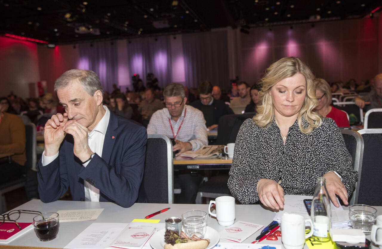 Partisekretær Kjersti Stenseng og Ap-leder Jonas Gahr Støre her under Aps landsmøte i 2019. Arkivfoto: Terje Pedersen / NTB scanpix