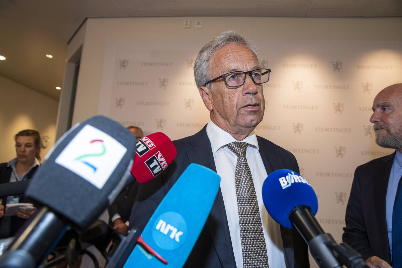 Sentralbanksjef Øystein Olsen måtte mandag forklare seg i Stortinget om ansettelsen av Nikolai Tangen som ny sjef for oljefondet. Foto: Terje Pedersen / NTB scanpix