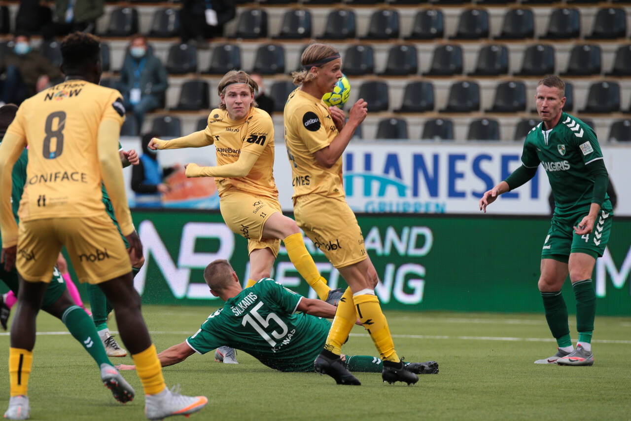 Bodø/Glimts Jens Petter Hauge under kvalifiseringskampen til europaligaen mellom Bodø/Glimt og Zalgiris Kaunas på Aspmyra stadion torsdag kveld. Foto: Mats Torbergsen / NTB scanpix.