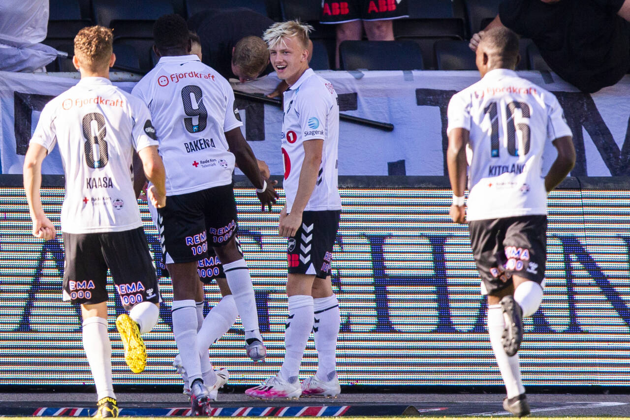 Kasper Lunding scoret for Odd i 2-2-seieren hjemme mot KBK søndag. Foto: Trond Reidar Teigen / NTB scanpix