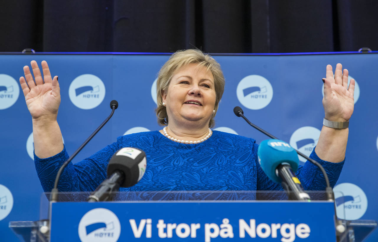 Statsminister og Høyre-leder Erna Solberg innledet på Høyres felleskonferanse på Sundvolden Hotel søndag ettermiddag. Foto: Terje Pedersen / NTB scanpix