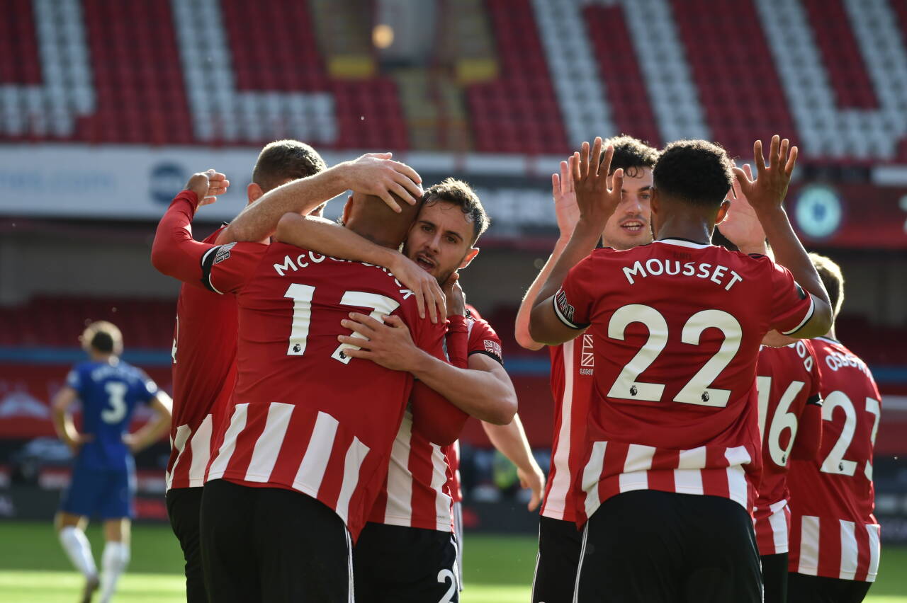 Sheffield United-spillerne fikk mye å juble for i møtet med Chelsea. Foto: AP photo/Rui Vieira/NTB scanpix