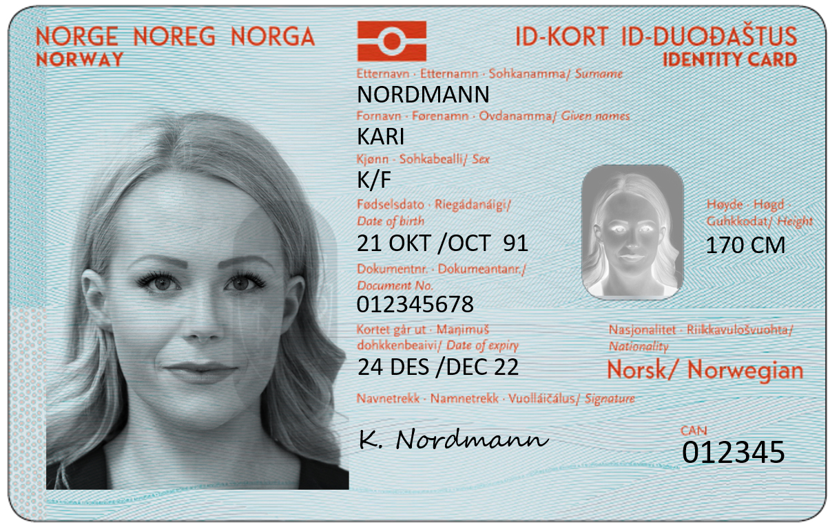 Dette utkastet fra 2018 viser hvordan de nye nasjonale ID-kortene skal se ut. Foto: Politiet / NTB scanpix