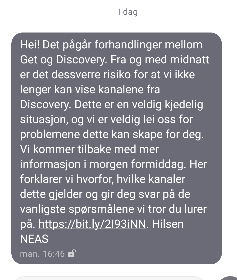 Skjermdump SMS fra NEAS