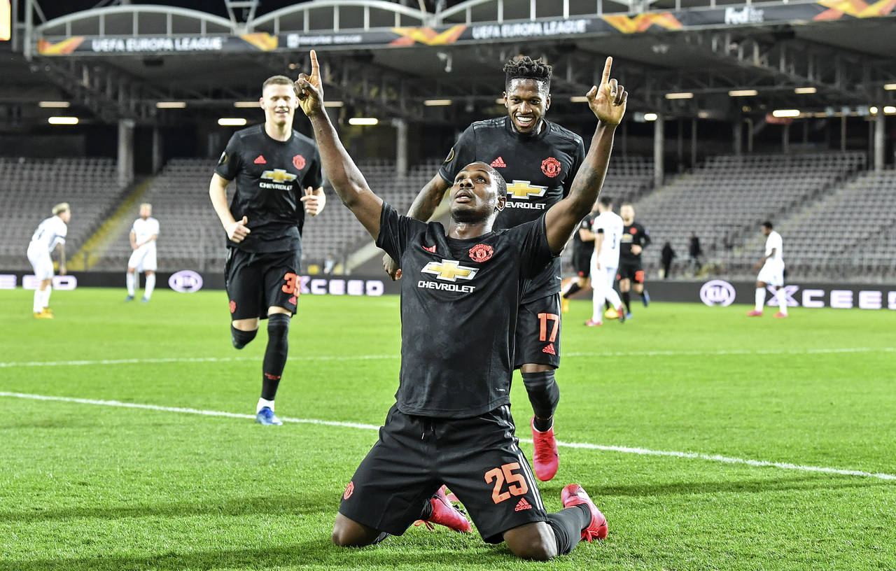 Den tidligere Lyn-spissen Odion Ighalo sendte Manchester United i føringen etter 27 minutter mot LASK Linz. Foto: Kerstin Joensson / AP / NTB scanpix