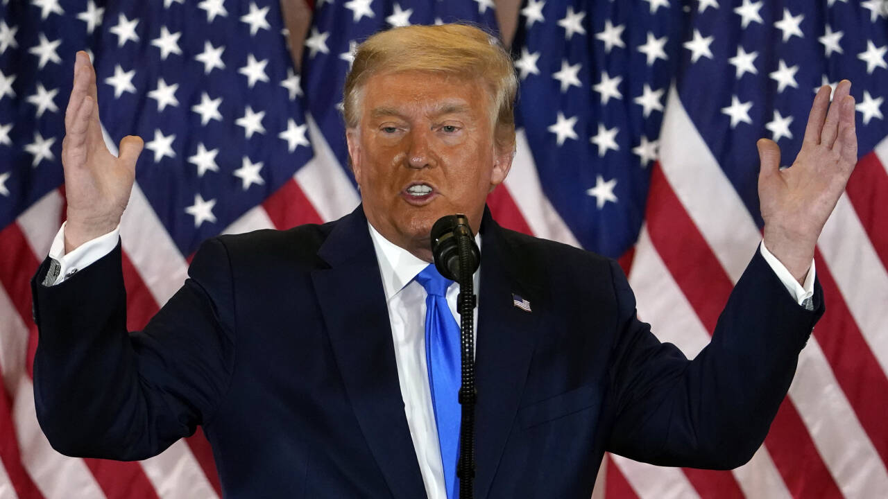 President Donald Trump hevdet i sin tale i Det hvite hus at han i praksis har vunnet valget i USA. Foto: Evan Vucci / AP / NTB