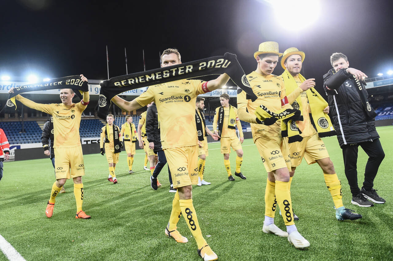 Glimt-spillerne kunne feire etter seieren over Godset. Foto: Fredrik Varfjell / NTB