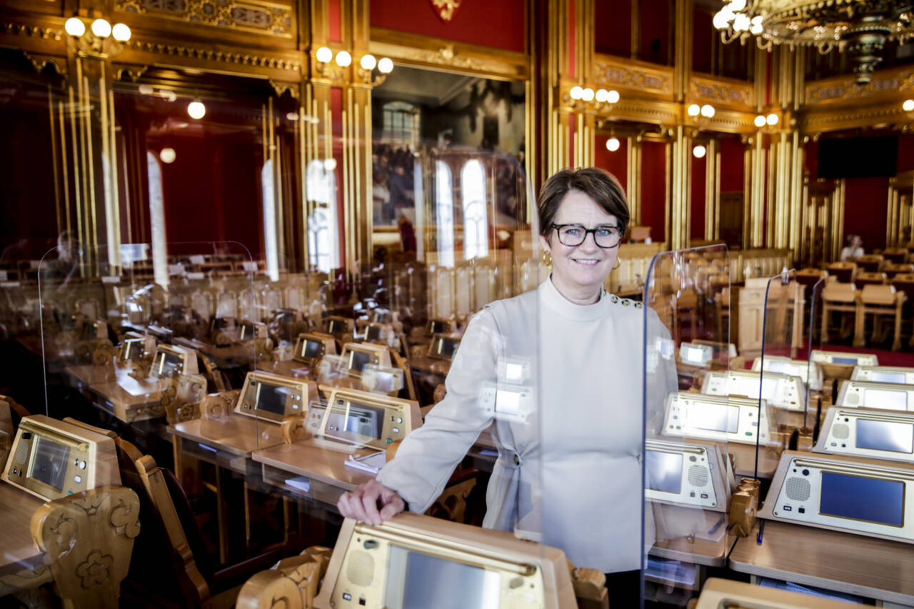 Stortingspresident Tone Wilhelmsen Trøen (H) sier forslagene om åpenhet rundt partigruppenes pengebruk skal diskuteres og behandles i plenum i Stortinget, trolig allerede neste uke. Foto: Vidar Ruud/NTB