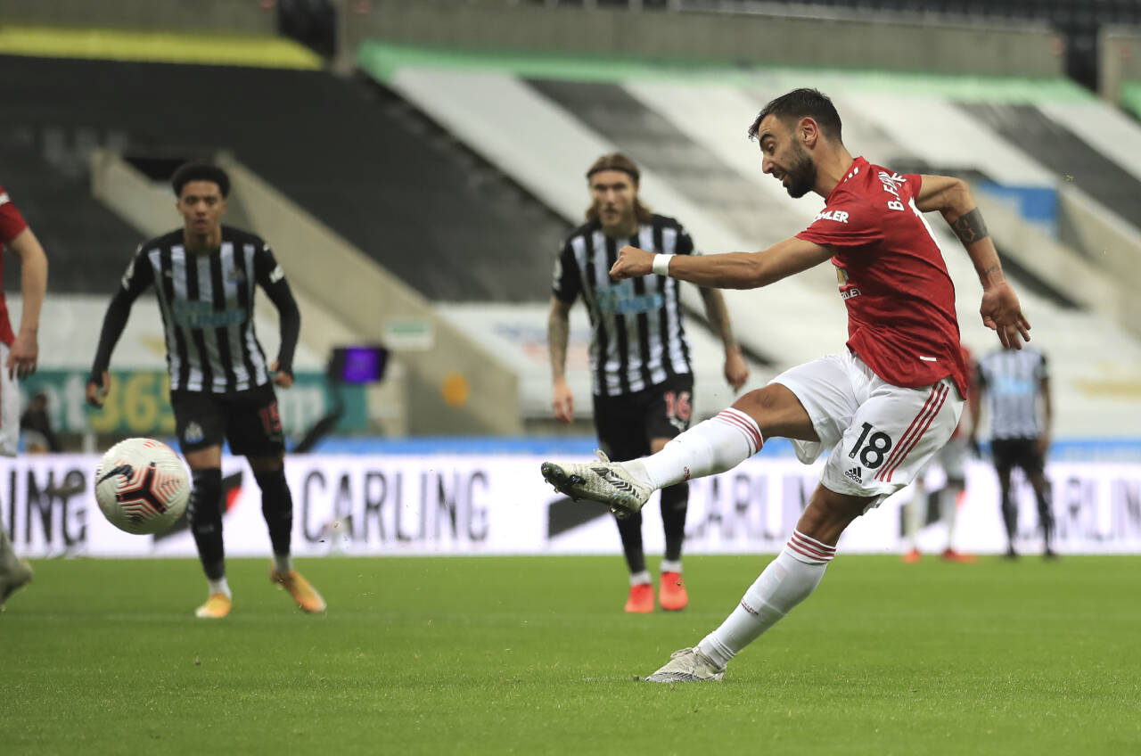 Bruno Fernandes ble matchvinner for Manchester United. Foto: Owen Humphreys/PA via AP / NTB