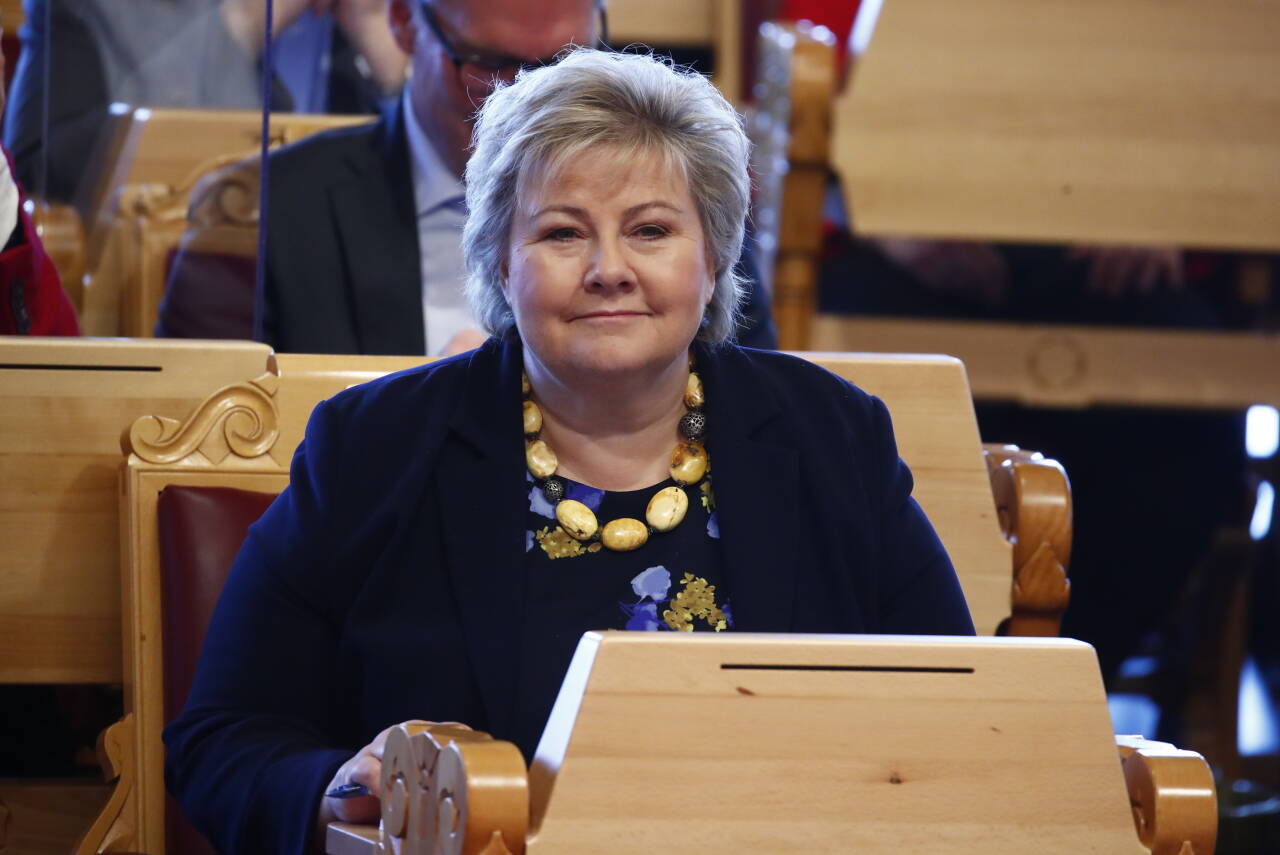 Statsminister Erna Solberg (H) i Stortingets spørretime onsdag.Foto: Terje Pedersen / NTB