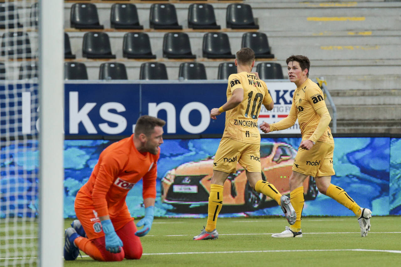 Philip Zinckernagel og Sondre Brunstad Fet feirer 1–0. Foto: Mats Torbergsen / NTB