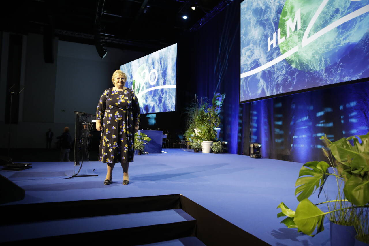 Statsminister Erna Solberg på Høyres landsmøte på Gardermoen.Foto: Vidar Ruud / NTB scanpix