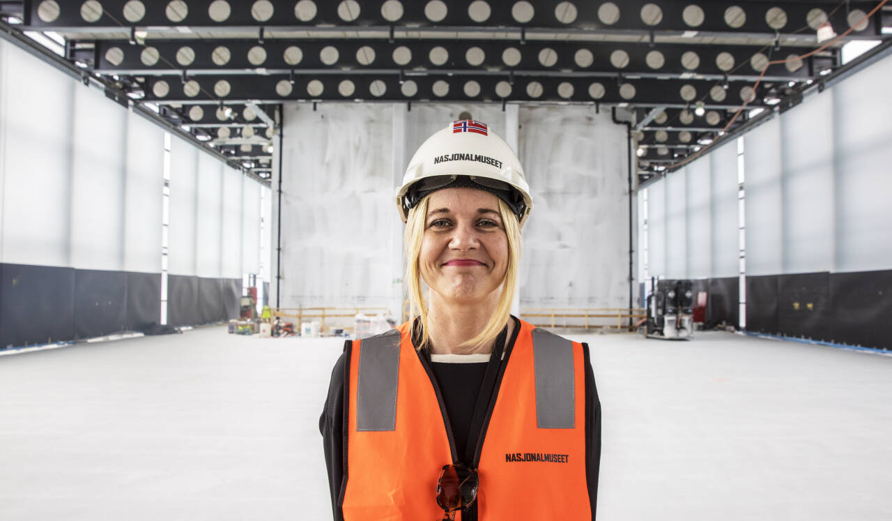 Nasjonalmuseets direktør Karin Hindsbo fotografert i alabasthallen i det nye Nasjonalmuseet på Vestbanen i Oslo i 2018. Museet åpner neste år. Arkivfoto: Ole Berg-Rusten / NTB scanpix