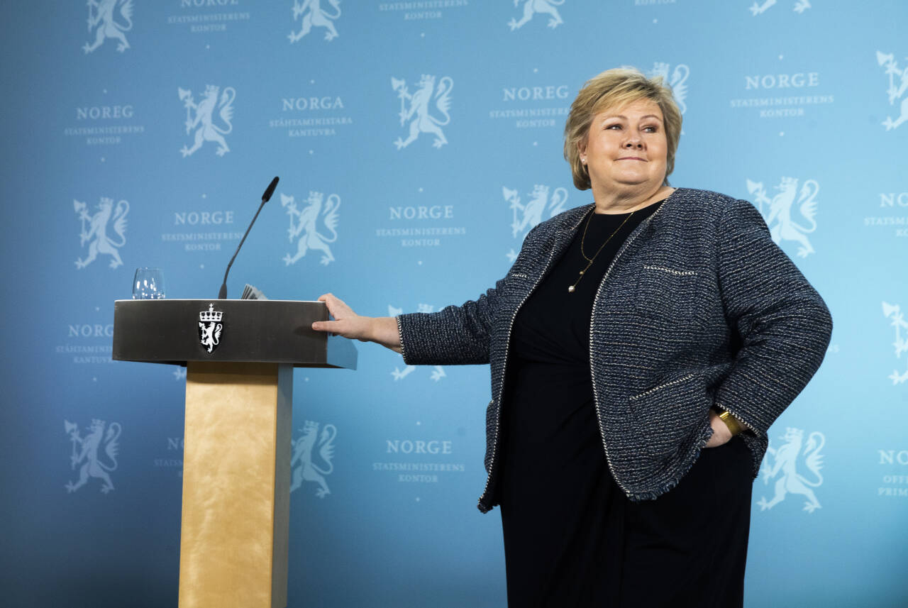 Statsminister Erna Solberg (H) holder pressekonferanse tirsdag. Foto: Berit Roald / NTB