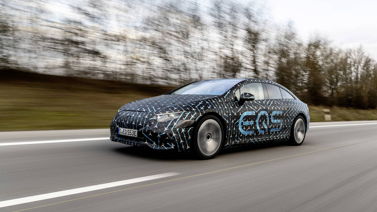 LUFTMOTSTAND: Mercedes sier EQS har verdensrekord i aerodynamikk for produksjonsbiler med en luftmotstandsverdi på 0,20. Foto: Produsenten