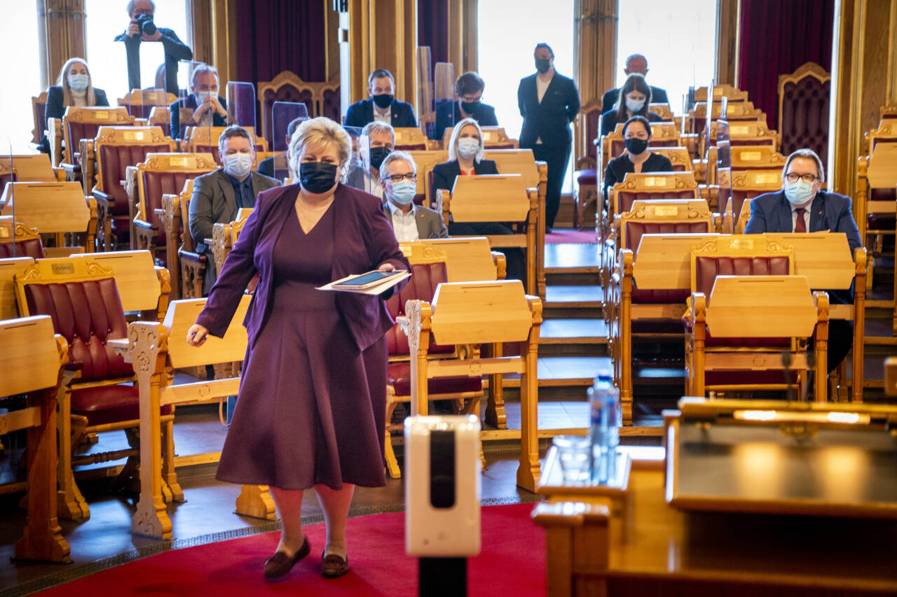 Statsminister Erna Solberg (H) deltok onsdag i den muntlige spørretimen i Stortinget. Foto: Heiko Junge / NTB