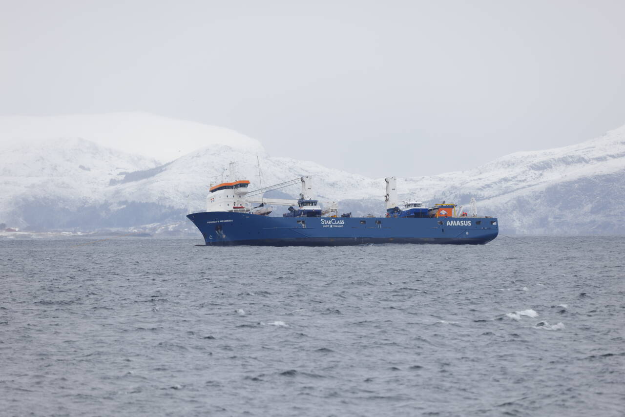 Frakteskipet Eemslift Hendrika slepes nå mot land ved Ålesund. Foto: Svein Ove Ekornesvåg / NTB