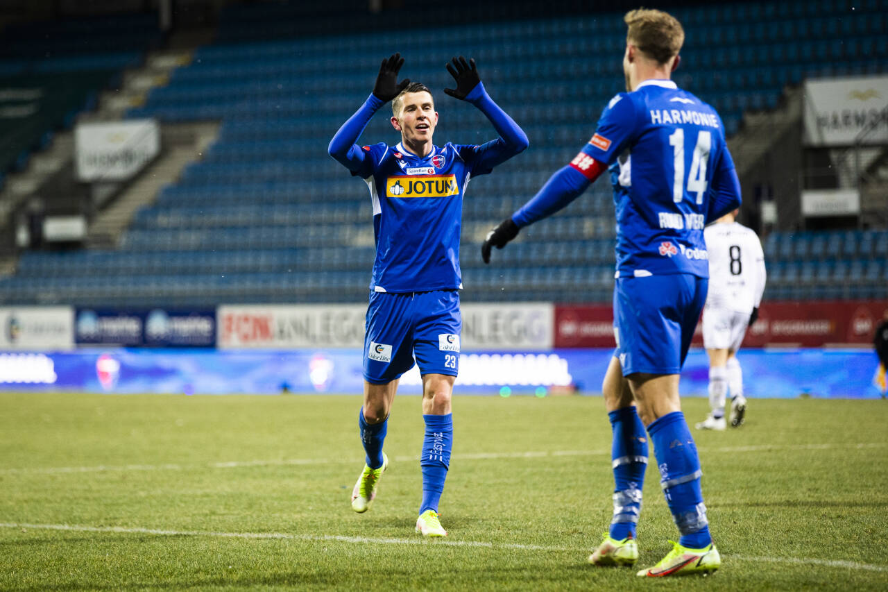 Vidar Ari Jónsson scoret igjen da Sandefjord slo Kristiansund 3-2. Foto: Trond R. Teigen / NTB