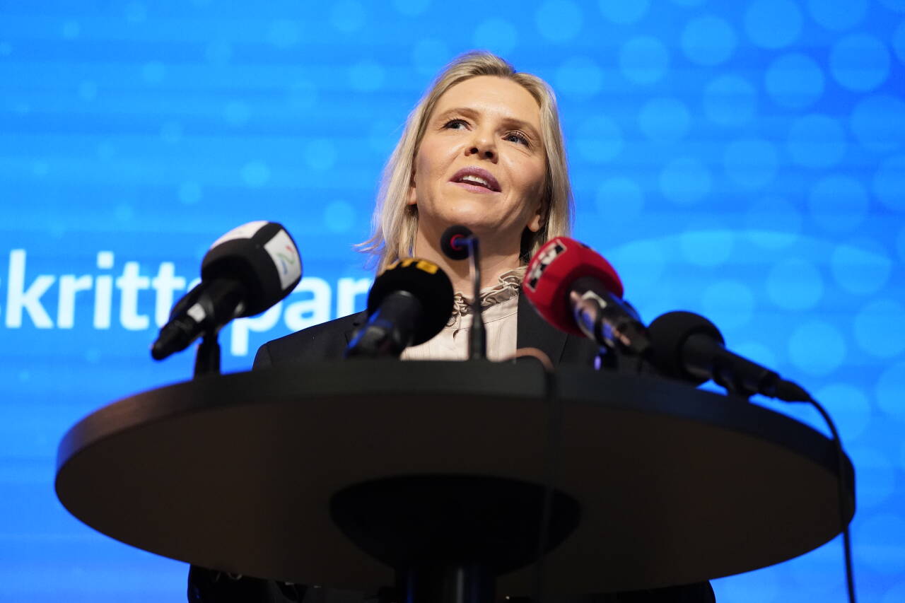 Fremskrittspartiets Sylvi Listhaug på fredagens pressekonferanse. Foto: Håkon Mosvold Larsen / NTB