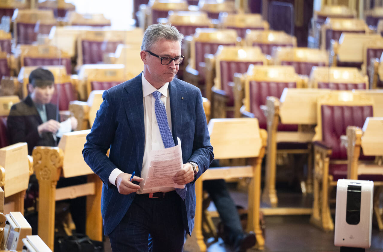 Fiskeri- og sjømatminister Odd Emil Ingebrigtsen (H) under muntlig spørretime i Stortinget onsdag. Foto: Berit Roald / NTB