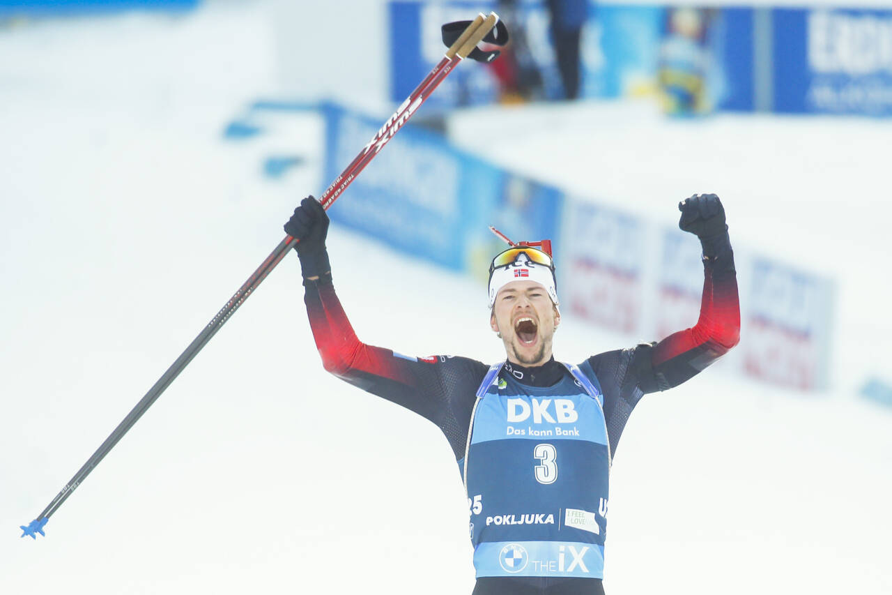 Sturla Holm Lægreid tok søndag sitt fjerde VM-gull. Foto: Primoz Lovric / NTB