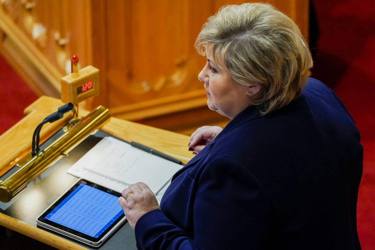 Statsminister Erna Solberg (H) under Stortingets muntlige spørretime onsdag. Foto: Håkon Mosvold Larsen / NTB