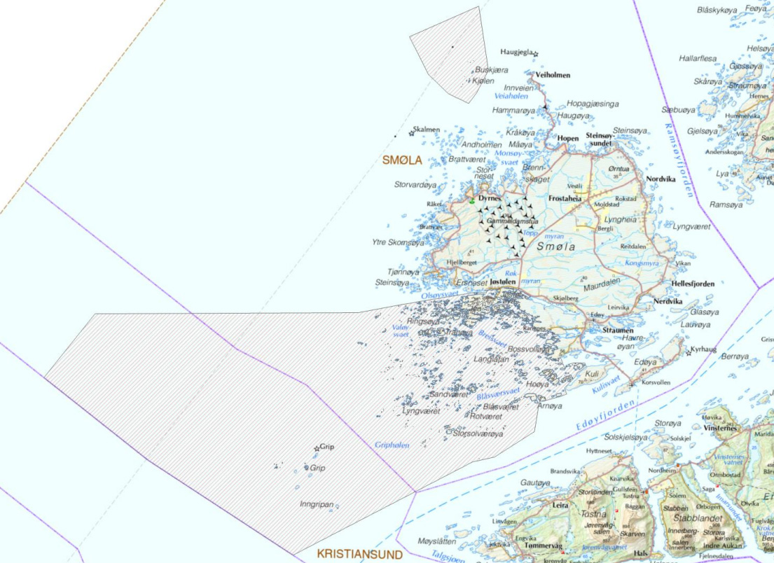 Kart over Griphølen og Remman verneområder. Kart: Fylkesmannen i Møre og Romsdal