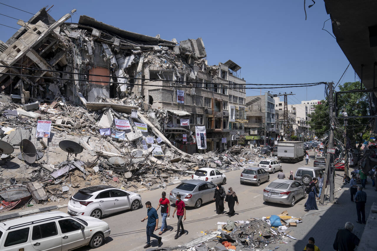 Ødeleggelser etter Israels bombing av bygning på Gazastripen 25. mai 2021Foto: John Minchillo / AP