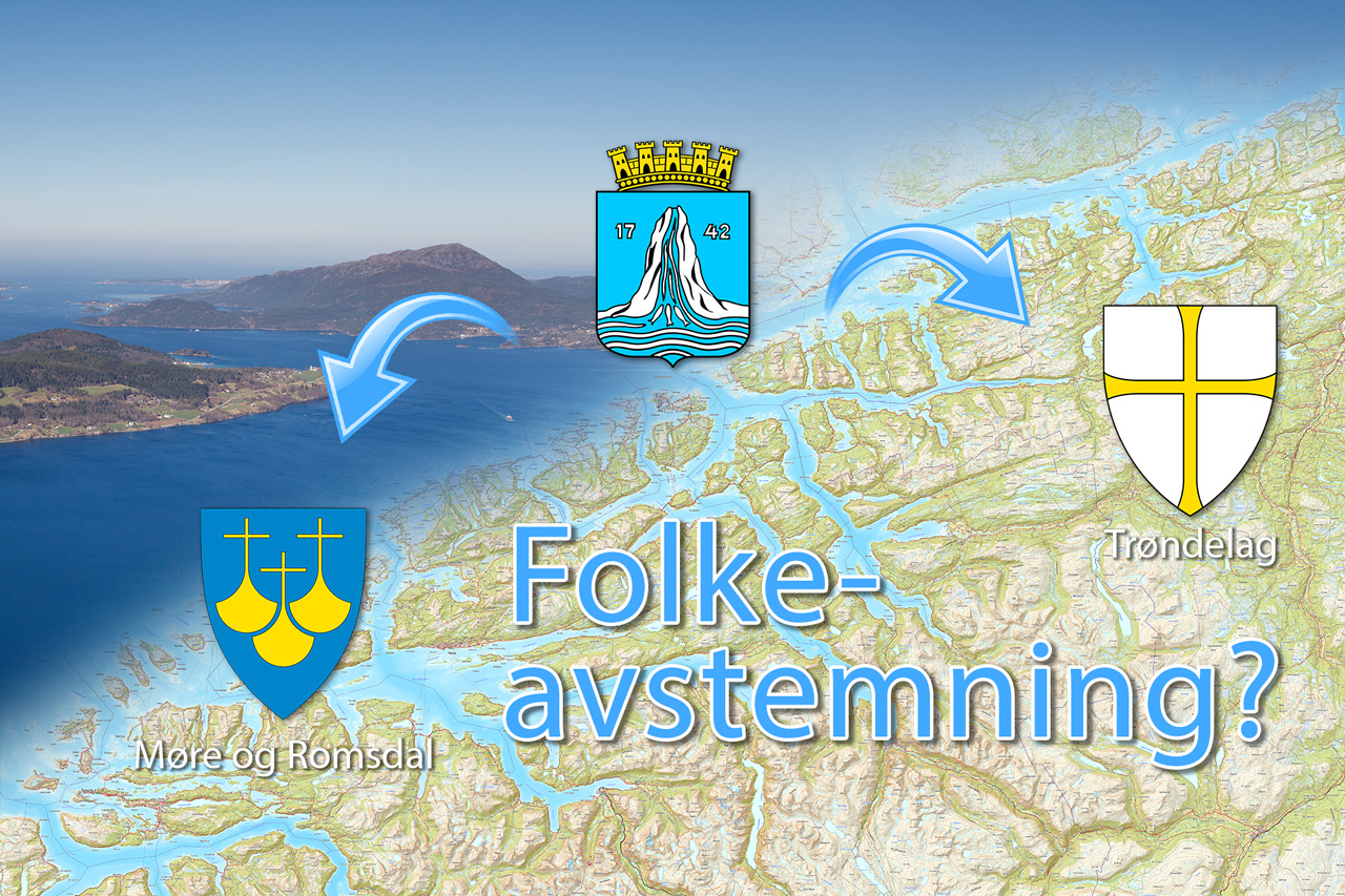 Folkeavstemming for Møre og Romsdal eller Trøndelag for Kristiansund? Illustrasjon: KSU.NO