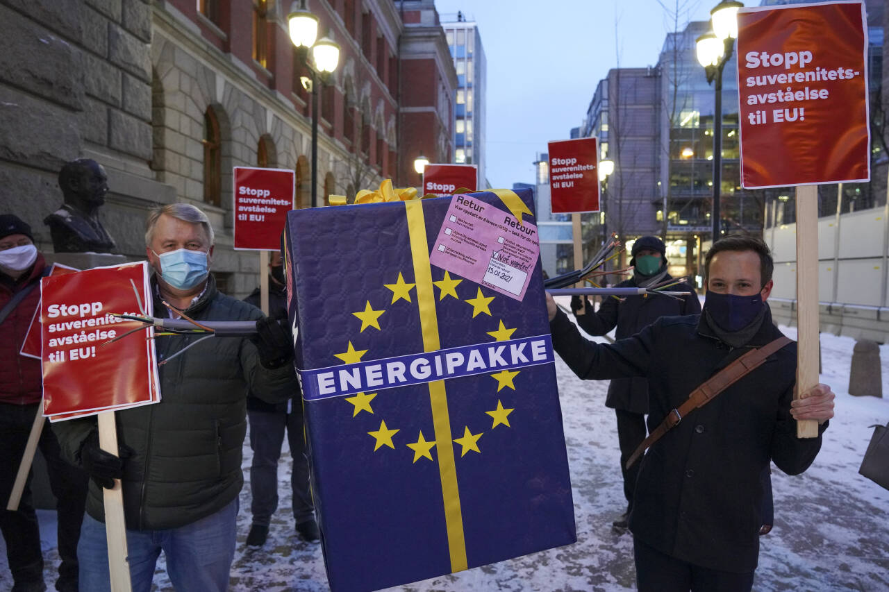 Nei til EU aksjonerte utenfor Høyesterett da rettsbehandlingen startet. Foto: Ole Berg-Rusten / NTB