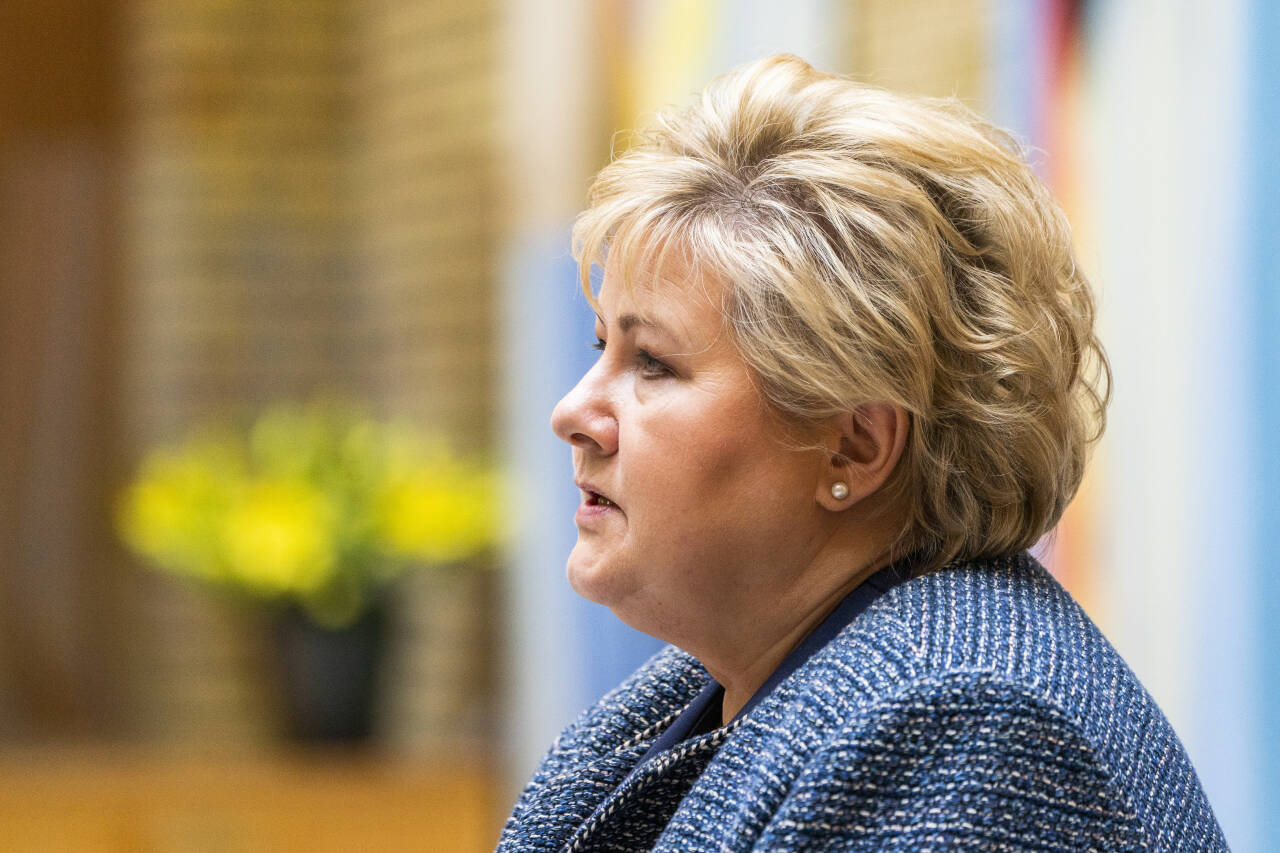 Statsminister Erna Solberg (H) etter Stortingets muntlige spørretime onsdag. Foto: Håkon Mosvold Larsen / NTB