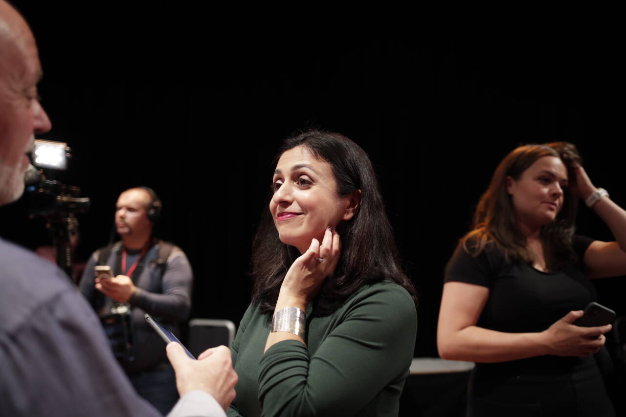 Hadia Tajik under Arbeiderpartiets valgvake i Folkets Hus i Oslo. Foto: Javad Parsa / NTB