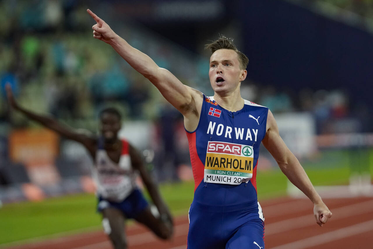 Karsten Warholm vant 400 m hekk under EM i friidrett i München. Foto: Lise Åserud / NTB