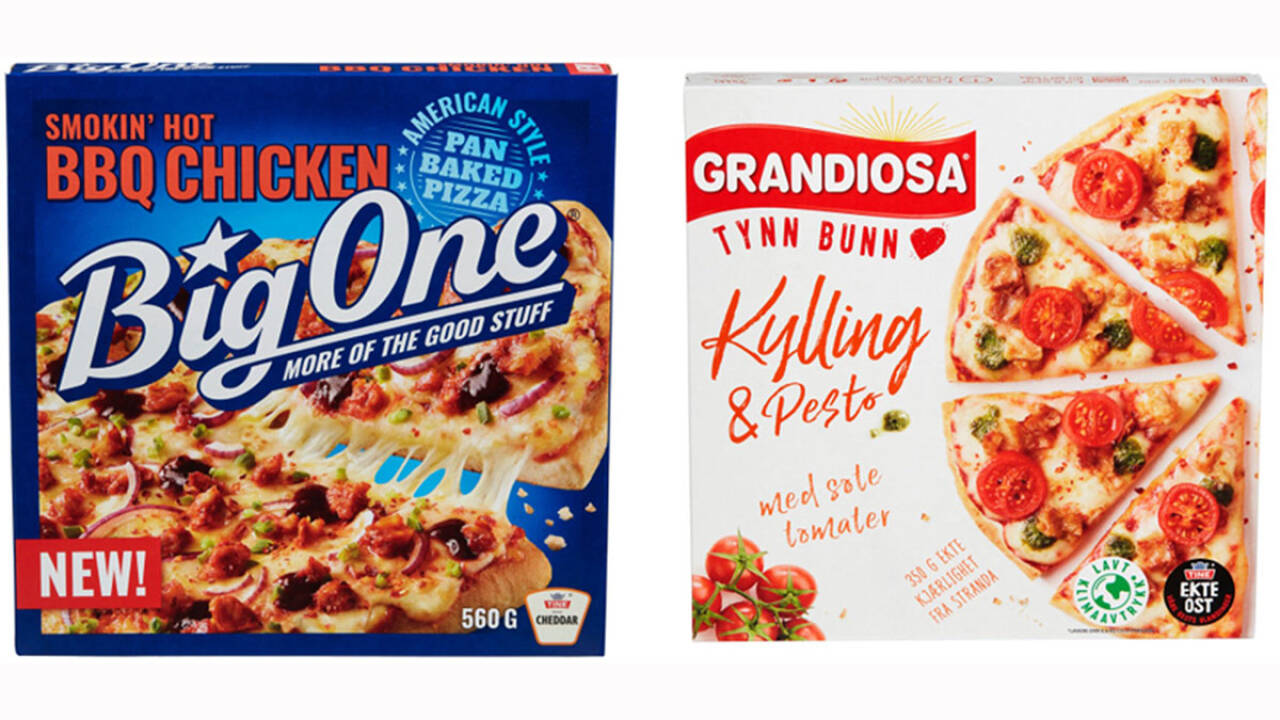 Orkla Foods Norge kaller tilbake et begrenset parti av de to pizzavariantene «Grandiosa Tynn Bunn Kylling & Pesto» og «BigOne BBQ Chicken» fra markedet. Foto: Orkla Foods Norge / NTB