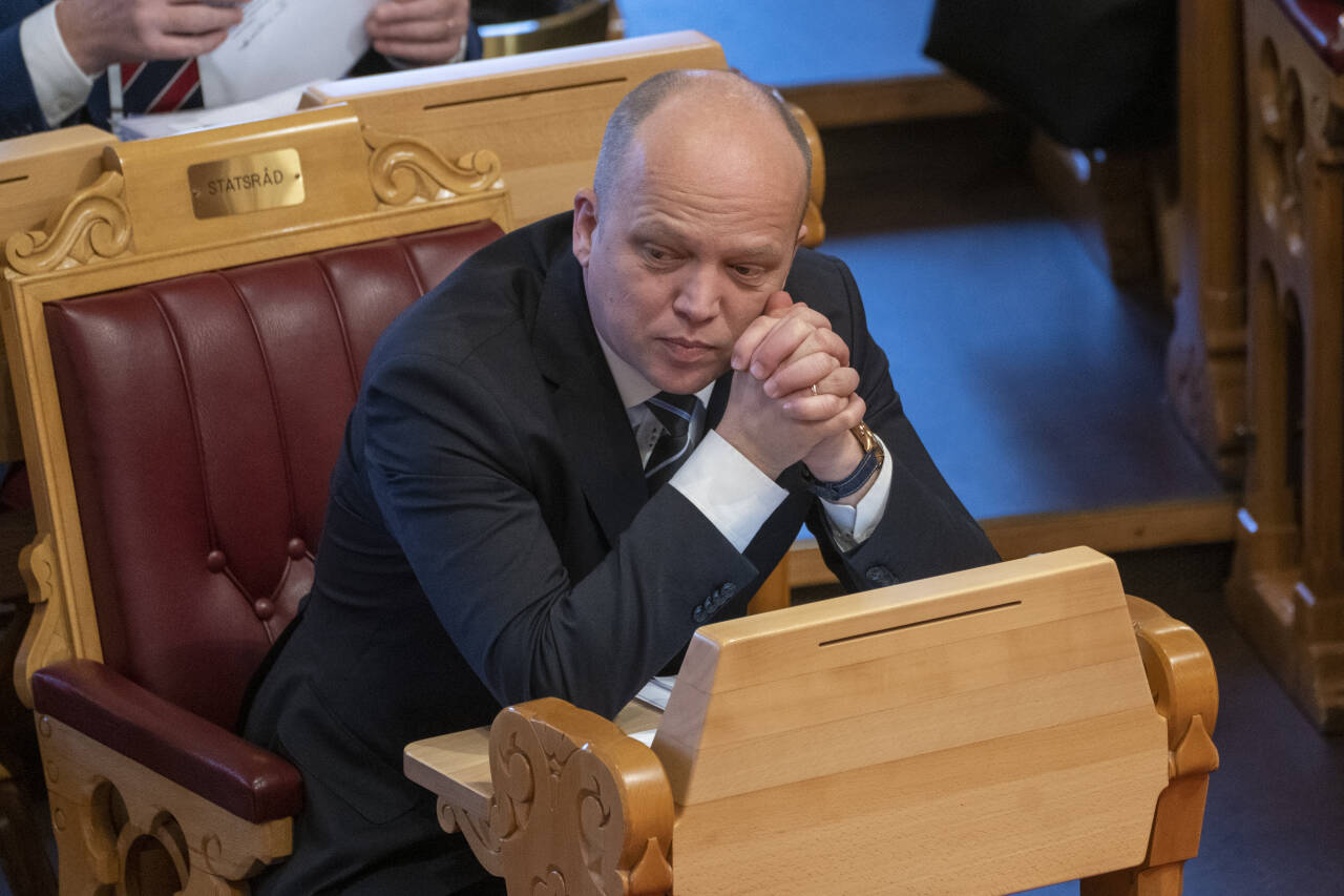Finansminister Trygve Slagsvold Vedum (SP) under finansdebatten på Stortinget tidligere i år. Foto: Terje Pedersen / NTB