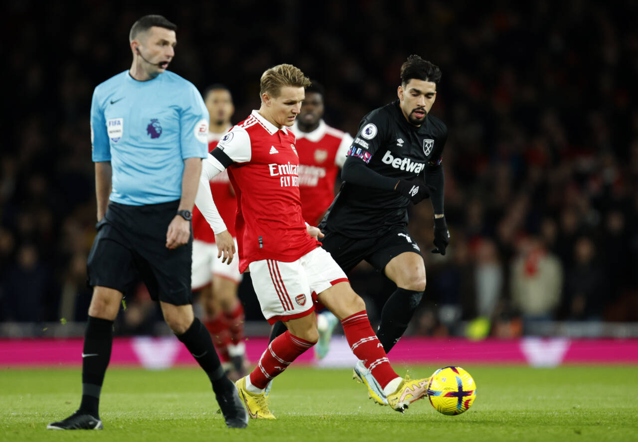 Martin Ødegaard var strålende mot West Ham mandag. Foto: David Cliff / AP / NTB