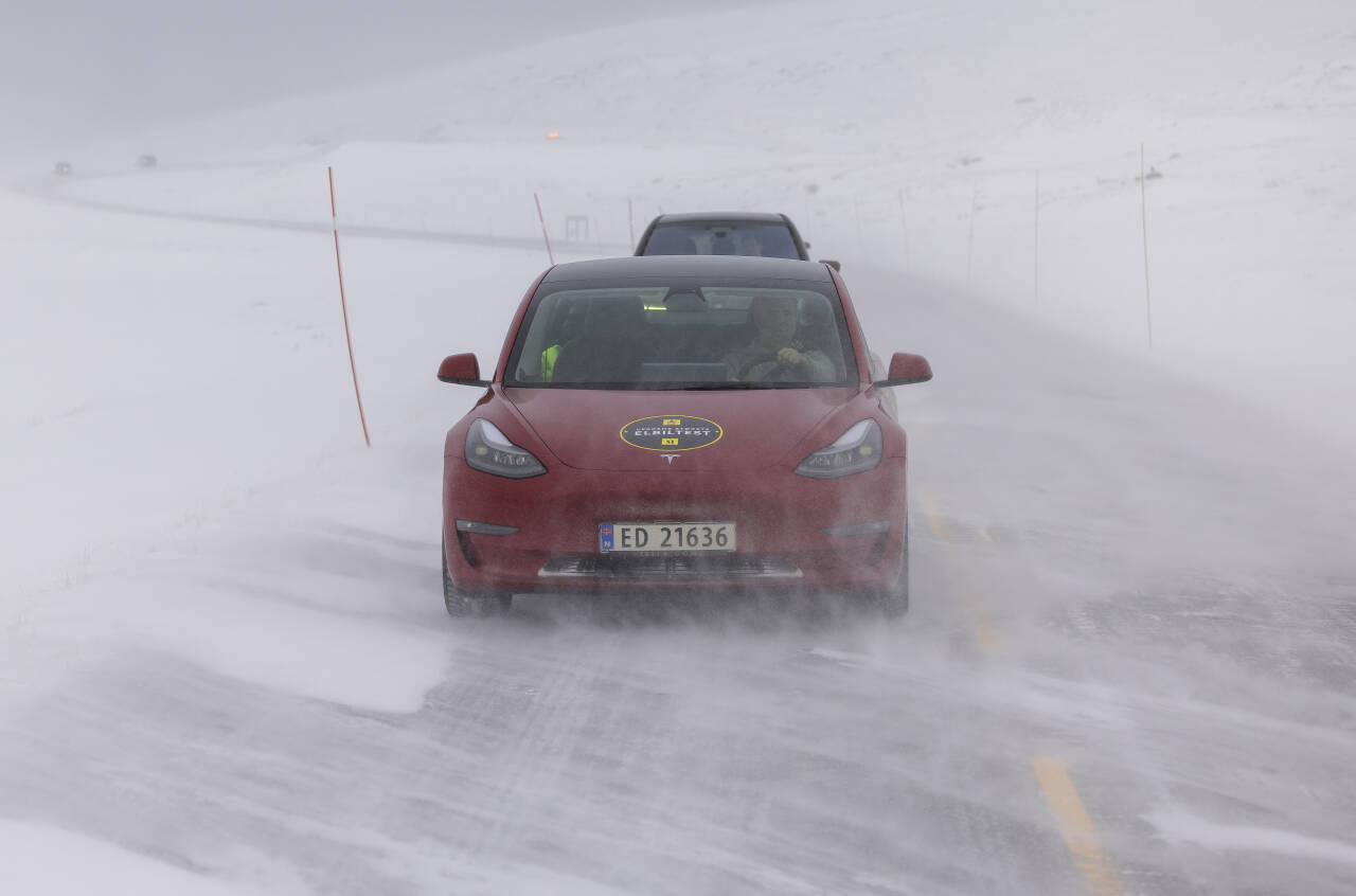 LENGST: Tesla Model 3 Long Range kom lengst i NAFs vintertest, og var én av tre biler som klarte mer enn 50 mil. Foto: Tomm W. Christiansen / NAF