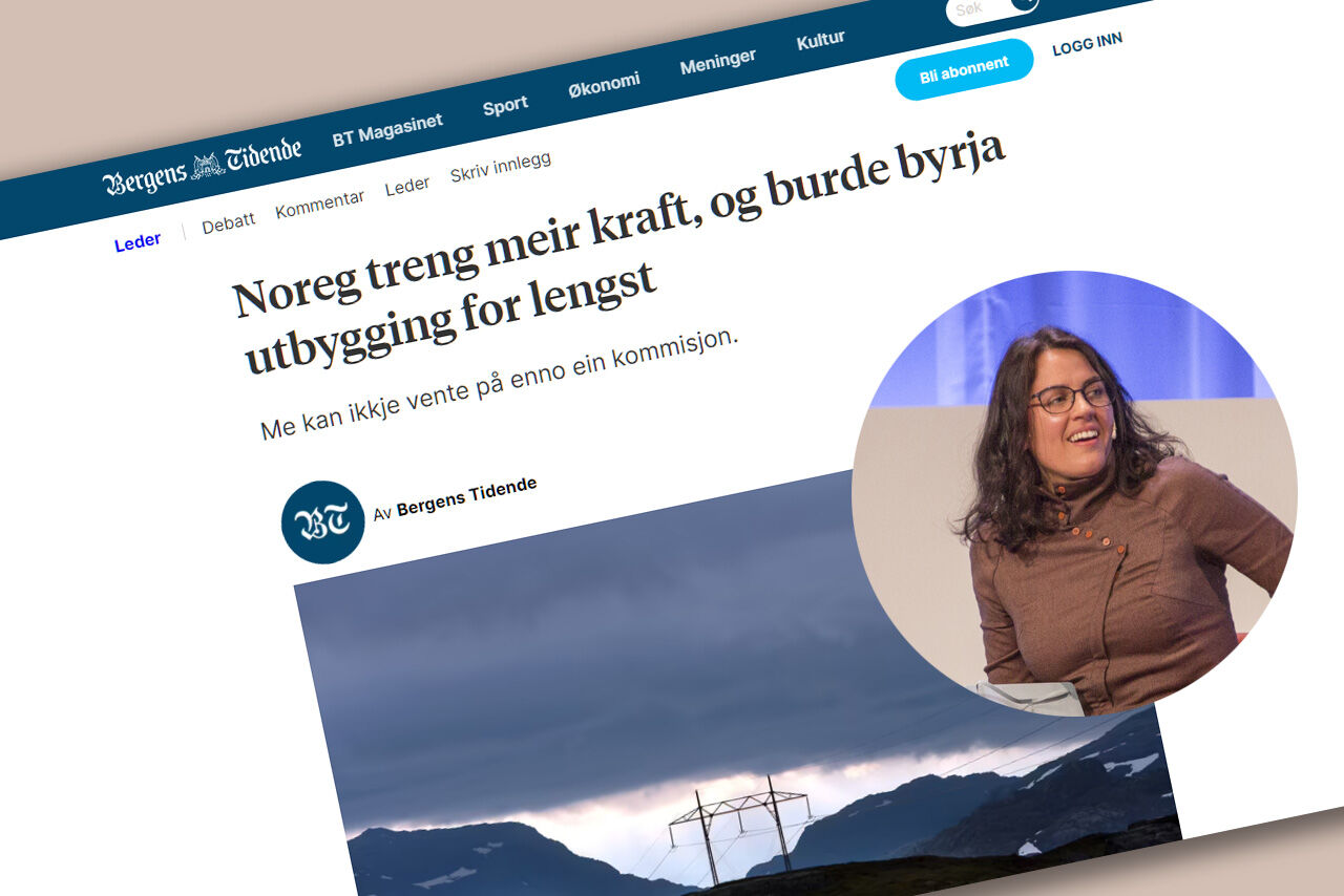 Illustrasjon bestående av skjermdump fra bt.no og innfelt, redaktør i Bergens Tidende, Frøy Gudbrandsen (foto: Jostein Vedvik  /  Nordiske Mediedager, CC BY-SA 2.0)