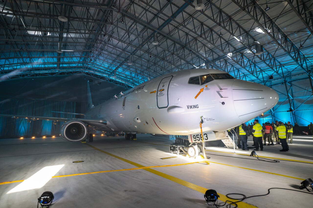 Viking var det første nye overvåkingsflyet av typen P-8A Poseidon som kom til Norge i vinter. Fredag landet det tredje, Munin. De andre flyene har fått navnene Vingtor, Ulabrand og Hugin. Foto: Håkon Mosvold Larsen / NTB