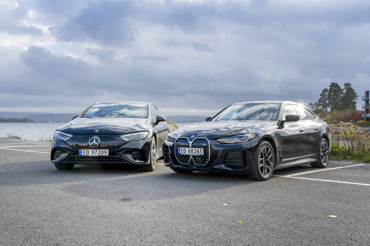 SMARTE ALTERNATIVER: Både Mercedes EQE og BMW i4 leveres i utgaver som er forholdsvis hyggelig priset, og begge fungerer godt som familiebiler. Foto: Gorm Kallestad / NTB