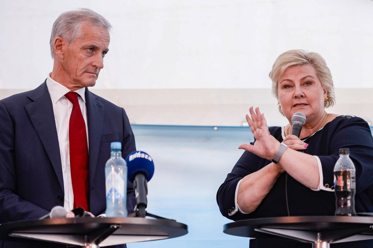 Høyre-leder Erna Solberg er i vinden, mens statsminister Jonas Gahr Støre sliter med å holde på velgerne. Foto: Carina Johansen / NTB