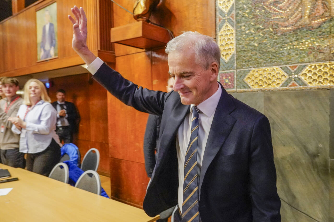 Statsminister Jonas Gahr Støre på AUFs 58. landsmøte i samfunnssalen fredag.Foto: Terje Bendiksby / NTB